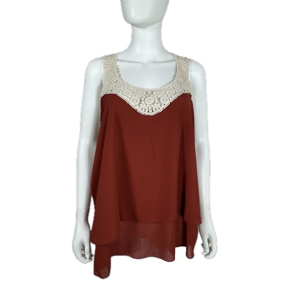 Minette Lace Racer Back Rust Color Sleeveless Blouse - Picture 1 of 5